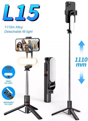 RETRACK L15 Detachable LED Light, Long with Stable Tripod Stand 110cm Long Tripod Bluetooth Selfie Stick(Black, Remote Included)