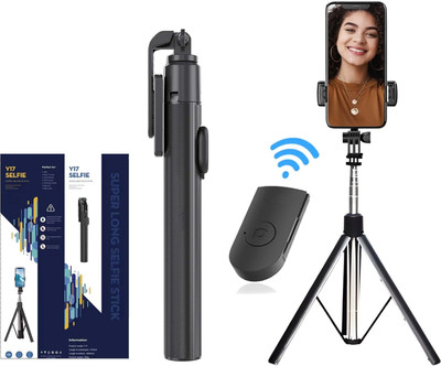 YCHROZE Y17 Selfie Stick Tripod expandable features Bluetooth Selfie Stick(Black, Remote Included)