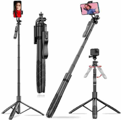 EVAAENTERPRISES L16 Portable Selfie Stick Tripod with Bluetooth Remote Control Bluetooth Selfie Stick(Black, Remote Included)