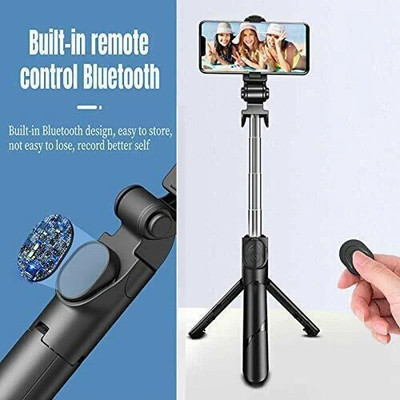 USTINE Bluetooth Selfie Stick with Wireless Remote And Extended Tripod Stand Bluetooth Selfie Stick(Black, Remote Included)