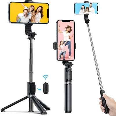 Aurbit Pro R1L Long Bluetooth Selfie Sticks with Extendable Tripod Stand for Mobile phone, Remote & 360 Rotating Head, 1.6M Long For Selfie, Vlogging, Video watching & Photoshoot, Selfie stick with Bluetooth Remote Bluetooth Selfie Stick(Black, Remote Included)