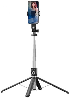 TECHGEAR Premium quality Extended version 5ft long Selfie stick fill light with 4 leg 360 degree rotation Bluetooth Selfie Stick(Black, Remote Included)