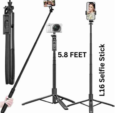 EVAAENTERPRISES Extra Long l-16 Selfie Stick Bluetooth Selfie Stick(Black, Remote Included)