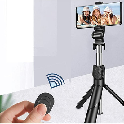 ZmiZc Bluetooth Selfie Stick with Wireless Remote And Extended Tripod Stand Bluetooth Selfie Stick(Black, Remote Included)