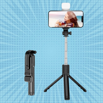 BITWEAVE BT R1s Selfie Stick with Light & Long Battery Life Bluetooth Selfie Stick(Blue, Remote Included)