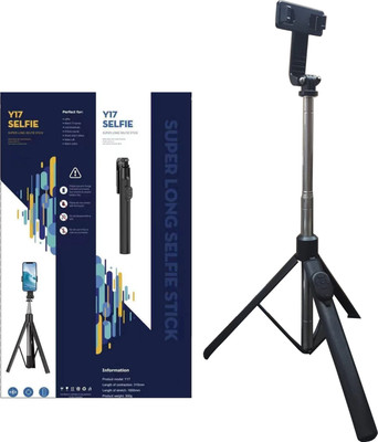 YCHROZE Y17 Selfie Stick Tripod expandable features Bluetooth Selfie Stick(Black, Remote Included)
