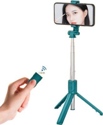 Pecan Wireless Remote selfie stick R1 Bluetooth Selfie Stick Tripod(Green, Supports Up to 1000 g)