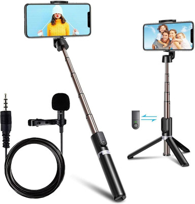 Planetoid TOP SELLING Selfie Selfie Stick Tripod Stand with BT Remote+3.5mm Collar Mic Bluetooth Selfie Stick(Black, Remote Included)