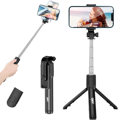 AAMS Wireless R1 Bluetooth Selfie Stick(Black, Remote Included)