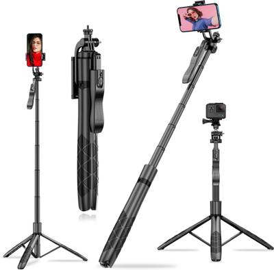 WeCool S5 Long Selfie Stick, with Large Reinforced Tripod Stand up to 61 Inch / 156 Cms, Ultra Long Multi Function Bluetooth Selfie Stick with 1/4 Screw Compatible with Gopro, Camera, and Ring Light Bluetooth Selfie Stick