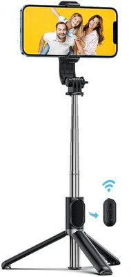 CROWNVIZ Super Long Selfie Stick Tripod with Attached Flashlight for Better Night Photos and Videos Bluetooth, Cable Selfie Stick(Black Long, Remote Included)