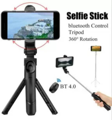 GUGGU JAW62_AN137- Flash Light Tripod with Detachable Remote Bluetooth Selfie Stick Bluetooth Selfie Stick(Black, Remote Included)