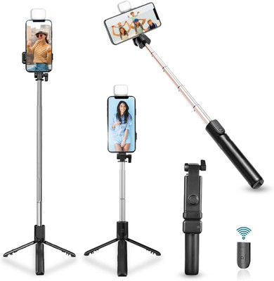 WIRKLICH R1S 3-in-1 Bluetooth Selfie Sticks with Flash, Bluetooth Selfie Stick Bluetooth, Cable Selfie Stick(Black1, Remote Included)