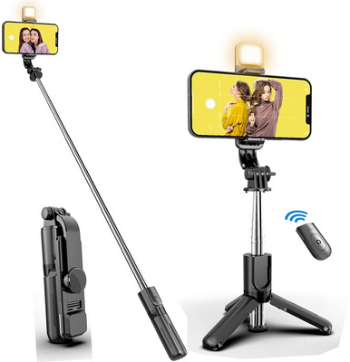 EYNK Multifunctional 3 in 1 Selfie Stick with Wireless Remote, LED Light & tripod stand for all Mobiles Bluetooth Selfie Stick(Black, Remote Included)