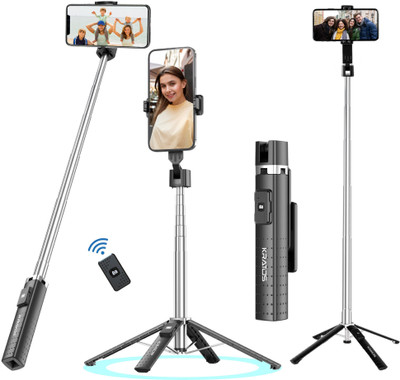 Kratos Bluetooth Selfie Stick Tripod | Quadrapod Design | 102cm Extendable Bluetooth Selfie Stick(Black, Remote Included)