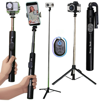 Sharp beak ® Super Long Selfie Stick Tripod,Extra-long Selfie Stick with Large Reinforced Tripod Stand Upto 67 inch/170 cm,Wireless Bluetooth Selfie Stick for YouTube Photo Video Tripod for Mobile Phon Bluetooth Selfie Stick(Black, Remote Included)