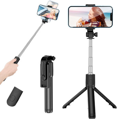 Like Star Tripod, Extendable with Detachable Wireless Remote and Tripod Stand Bluetooth Selfie Stick(Black, Remote Included)
