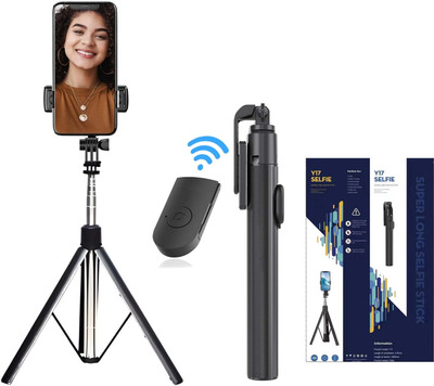 YCHROZE Y17 Selfie Stick Tripod expandable features Bluetooth Selfie Stick(Black, Remote Included)