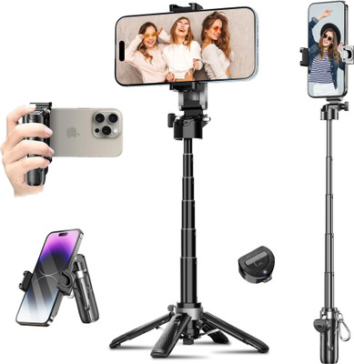 WeCool F-Mini 4 Leg Selfie stick(Quadripod) with One Click Auto Open Design Bluetooth Selfie Stick(Black, Remote Included)
