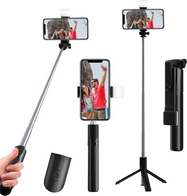 Action Pro Selfie Stick with Tripod Stand, 3 in1 Multifunctional design, Rechargable LED Light with Two Brighness Levels for Make up, Selfie, Vlogging & Photo Shoot, Selfie stick with Bluetooth Remote Bluetooth Selfie Stick(Selfie Stick with Tripod Stand, 3 in1 Multifunctional design, LED Light)
