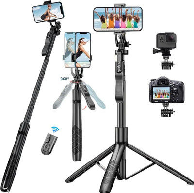 Hold up Upgraded Long Selfie Stick, Balance Handle for Anti Shake Shooting, 6 Section Telescopic Pole Upto 61 inch for Wide Angle Photo Shooting, Selfie Stick with Tripod Stand for Gopro & Camera Bluetooth Selfie Stick(Black, Remote Included)