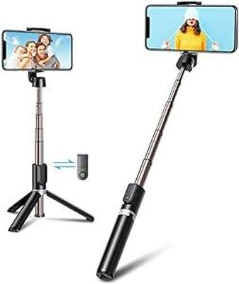 FELECT Selfie Stick With Light And Mirror Bluetooth Selfie Stick with Tripod Stand Portable Selfie Stick for Mobile Phone 2 Level LED Fill Light for Makeup Selfie Vlogging YouTube, Black Bluetooth Selfie Stick(Black, Remote Included)