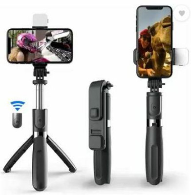 JYTIQ R1s Bluetooth Selfie Sticks with Remote and Selfie Light, 3-in-1 Multifunctional Selfie Stick Tripod Stand Bluetooth Selfie Stick(Black, Remote Included)