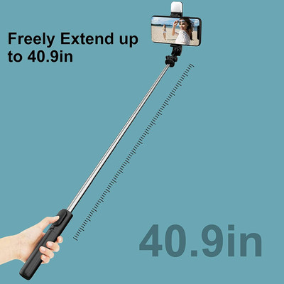 SOJUBA Extendable Selfie Stick with Fill Light Monopod, Tripod, Tripod Kit, Tripod Bracket(Black, Supports Up to 500 g)
