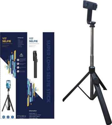 YCHROZE Y17 Selfie Stick Tripod expandable features Bluetooth Selfie Stick(Black, Remote Included)