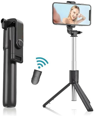 REETI 3-in-1 Selfie Stick with Bluetooth Remote, Foldable Tripod Stand, Compact Extendable Holder for iPhone and Android Devices Bluetooth Selfie Stick(Black, Remote Included)