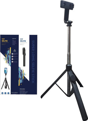 YCHROZE Y17 Selfie Stick Tripod expandable features Bluetooth Selfie Stick(Black, Remote Included)