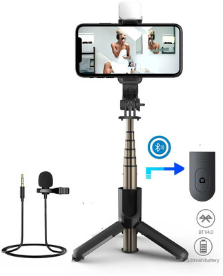 H A M Bluetooth Selfie Stick(Black, Remote Included)