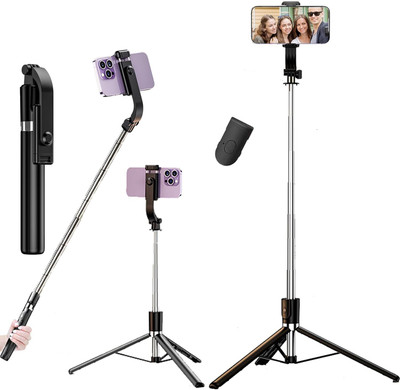 Hold up 67Inch/ 170cm Long Selfie Stick Tripod Stand with Wireless Remote, Long Tripod Stand with 360° Rotation, Compatible with Mobile/GoPro for Travel,Compatible with iPhone and All Smartphones Bluetooth Selfie Stick(Black, Remote Included)