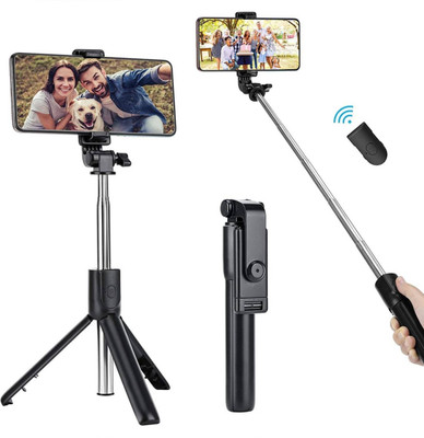 Casewilla R1 Bluetooth Selfie Stick with Remote, 3-in-1 Multifunctional Selfie Stick, Tripod, Monopod Stand & Mobile Stand Compatible with All Mobile Phones Bluetooth Selfie Stick(Black, Remote Included)