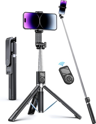 Bestor Selfie Stick Tripod with Bluetooth Remote, Extendable Stand for Vlogging Bluetooth Selfie Stick(Mate Black, Remote Included)