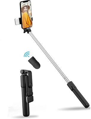 Wanzhow Bluetooth Selfie Stick(Black, Remote Included)