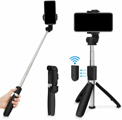 Infinite Digital Wireless Remote selfie stick Bluetooth Selfie Stick Tripod(Black, Silver, Supports Up to 516 g)