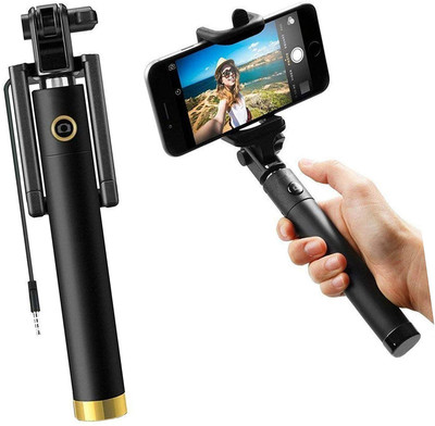 Techpunch Cable Selfie Stick(Black, Remote Included)