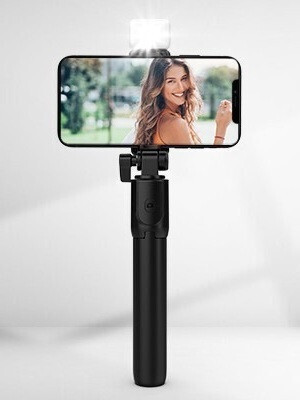 BLUE24 TRADERS Perfect Design Selfie Stick Strong With Light_VR49 Bluetooth Selfie Stick(Black, Remote Included)