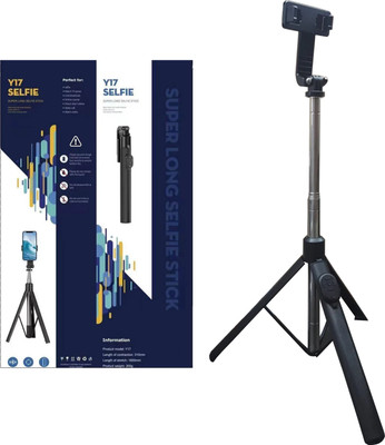 YCHROZE Y17 Selfie Stick Tripod expandable features Bluetooth Selfie Stick(Black, Remote Included)