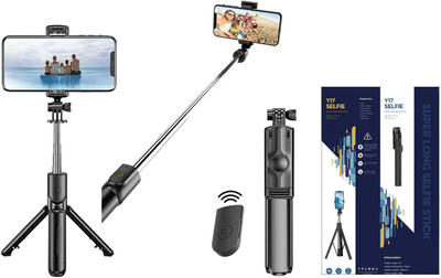 YCHROZE Y17 Selfie Stick Tripod expandable features Bluetooth Selfie Stick(Black, Remote Included)