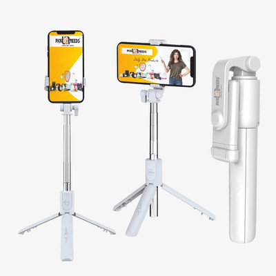Pick Ur Needs Selfie Stick Stand Flash Light Tripod with Detachable Remote Bluetooth Tripod Bluetooth Selfie Stick(White, Remote Included)