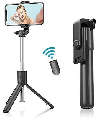 Alchiko Portable Aluminium R1 Lightweight Detachable Bluetooth Selfie Stick Wireless Remote Phone Holder Compatible with All Smartphones Bluetooth Selfie Stick(Multicolor, Remote Included)