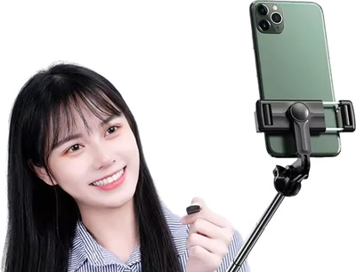 Aashirwad craft Phones R1S Mini LED Fill Light Hidden Tripod for Vlogging/Photography/Videography 3 in 1 Multifunction Aluminium Bluetooth Selfie Stick(Black, Remote Included)