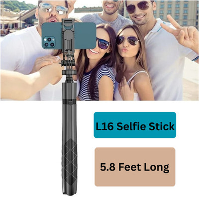 EVAAENTERPRISES L16 Selfie Stick with Wireless Remote Bluetooth Selfie Stick(Black, Remote Included)