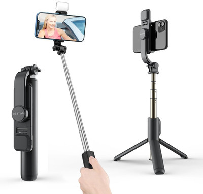 Bestor 360° Selfie Stick Tripod with Light & Phone Stand Wireless Remote Compatible mobile Phone Bluetooth Selfie Stick(Midnight Black, Remote Included)