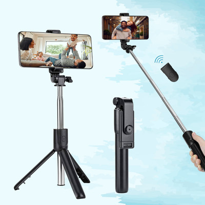 Casewilla R1 Bluetooth Selfie Stick with Remote,Tripod and Mobile Stand for Mobile Phones Bluetooth Selfie Stick(Black, Remote Included)