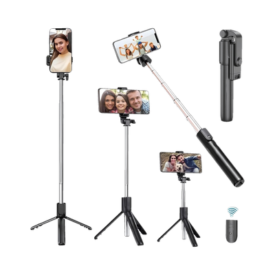 Hold up Wireless Remote Extendable tripod stand with Bluetooth Selfie Stick(Black, Remote Included)