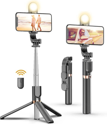 Hold up LED Fill Light, Extendable Selfie Stick Wireless Remote Tripod, Portable, Lightweight, Rechargeable Dimmable for Live Streaming & Photography Compatible with iPhone and Android Bluetooth Selfie Stick(Black, Remote Included)