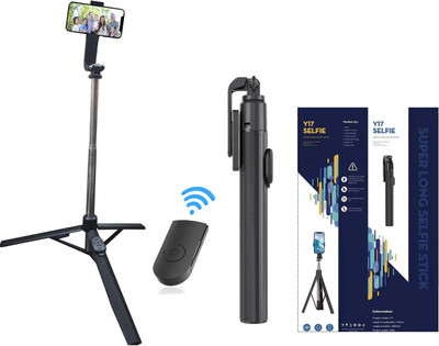 YCHROZE Y17 Selfie Stick Tripod expandable features Bluetooth Selfie Stick(Black, Remote Included)